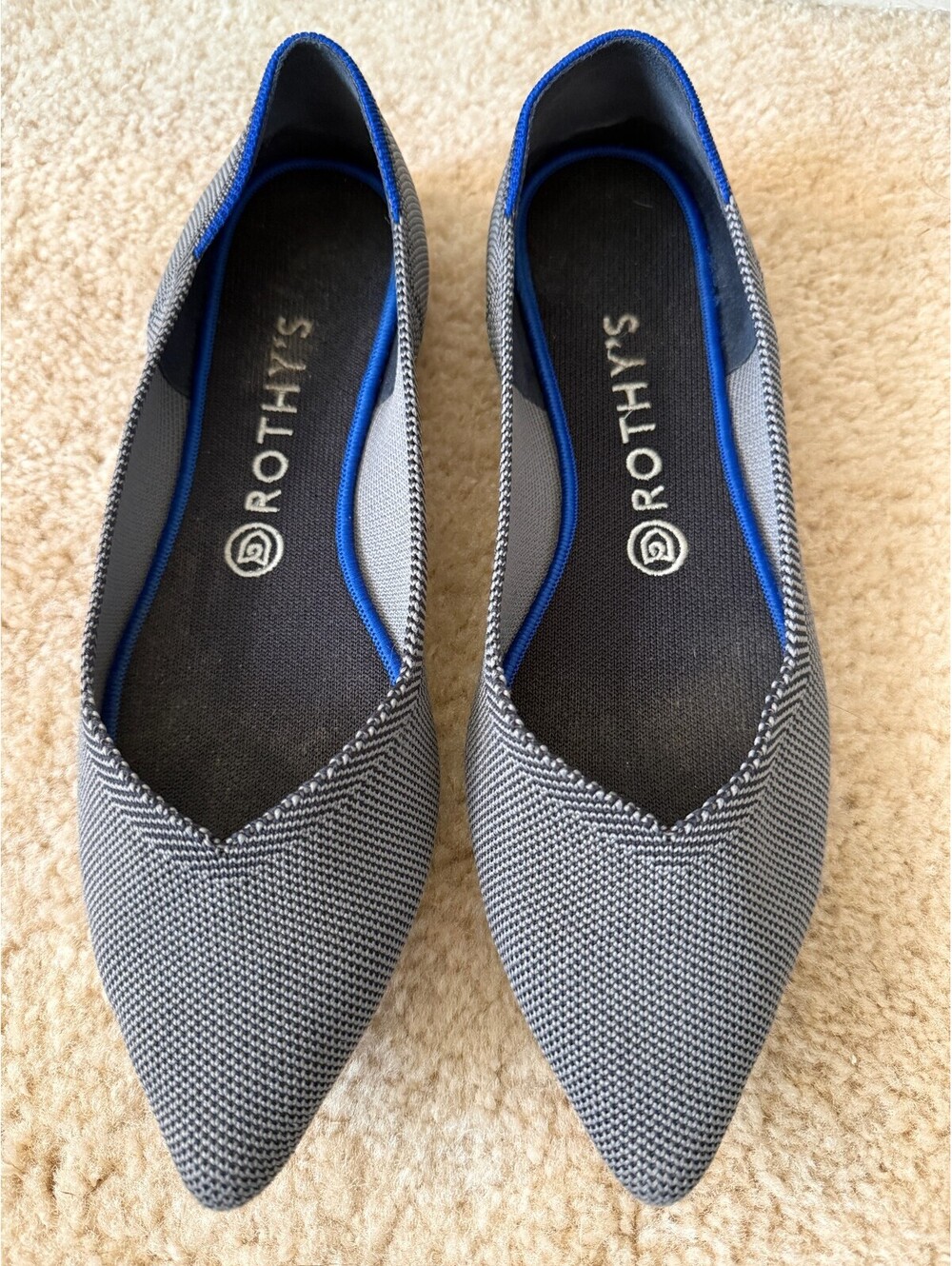 Rothy's The Point Cloud Grey Birdseye Knit Pointed Toe Flats Washable 9.5